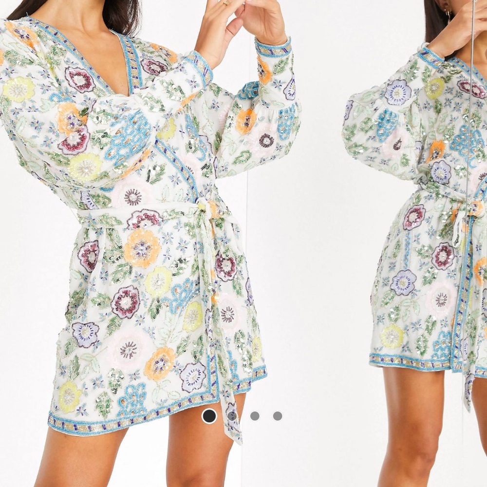 ASOS EDITION light floral embellished wrap mini dress - US size 8